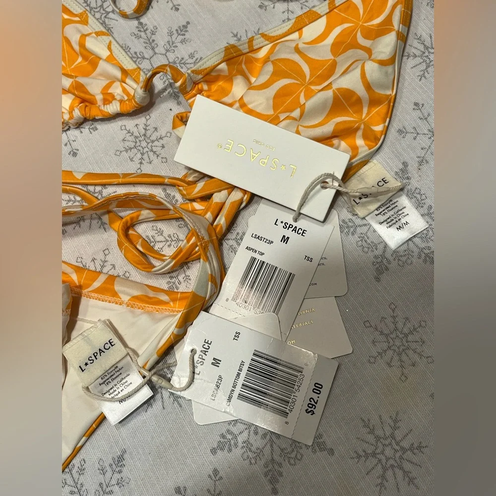 New LSpace Tessellation Bikini Set Orange White Retro Print - Size M (MSRP $180)